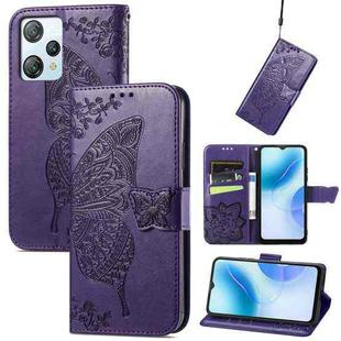 For Blackview A53 Butterfly Love Flower Embossed Leather Phone Case(Purple)