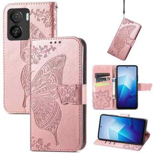 For vivo iQOO Z7 Butterfly Love Flower Embossed Leather Phone Case(Rose Gold)