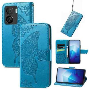 For vivo iQOO Z7 Butterfly Love Flower Embossed Leather Phone Case(Blue)