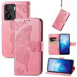 For vivo iQOO Z7 Butterfly Love Flower Embossed Leather Phone Case(Pink)