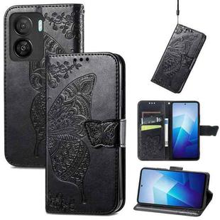 For vivo iQOO Z7 Butterfly Love Flower Embossed Leather Phone Case(Black)