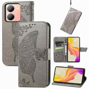 For vivo Y78 Butterfly Love Flower Embossed Leather Phone Case(Gray)