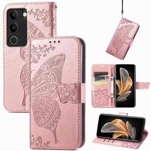 For vivo S17 Butterfly Love Flower Embossed Leather Phone Case(Rose Gold)