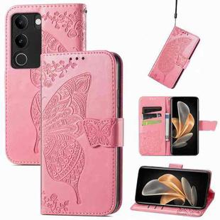 For vivo S17 Butterfly Love Flower Embossed Leather Phone Case(Pink)