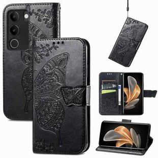 For vivo S17 Butterfly Love Flower Embossed Leather Phone Case(Black)