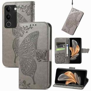 For vivo S17 Butterfly Love Flower Embossed Leather Phone Case(Gray)