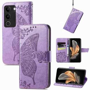 For vivo S17 Butterfly Love Flower Embossed Leather Phone Case(Lavender)