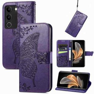 For vivo S17 Butterfly Love Flower Embossed Leather Phone Case(Purple)