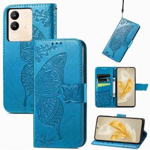 For vivo V29 Lite Butterfly Love Flower Embossed Leather Phone Case(Blue)