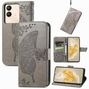 For vivo V29 Lite Butterfly Love Flower Embossed Leather Phone Case(Gray)