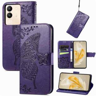 For vivo V29 Lite Butterfly Love Flower Embossed Leather Phone Case(Purple)