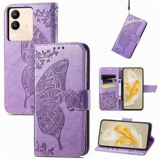 For vivo V29 5G Butterfly Love Flower Embossed Leather Phone Case(Lavender)