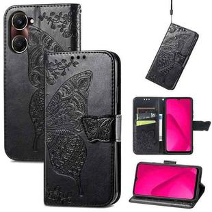 For vivo Y37 Butterfly Love Flower Embossed Leather Phone Case(Black)