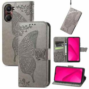 For vivo Y37 Butterfly Love Flower Embossed Leather Phone Case(Gray)