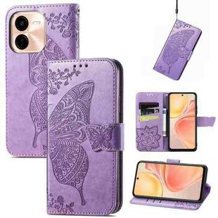 For vivo Y37 Pro Butterfly Love Flower Embossed Leather Phone Case(Lavender)