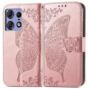 For Motorola Moto Edge 50 Fusion Butterfly Love Flower Embossed Leather Phone Case(Rose Gold)