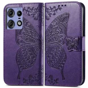 For Motorola Moto Edge 50 Fusion Butterfly Love Flower Embossed Leather Phone Case(Purple)