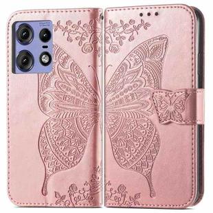 For Motorola moto Edge 50 Ultra Butterfly Love Flower Embossed Leather Phone Case(Rose Gold)