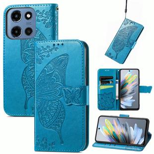 For Motorola Moto G 2025 Butterfly Love Flower Embossed Leather Phone Case(Blue)