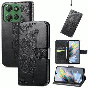 For Motorola Moto G Power 2025 Butterfly Love Flower Embossed Leather Phone Case(Black)