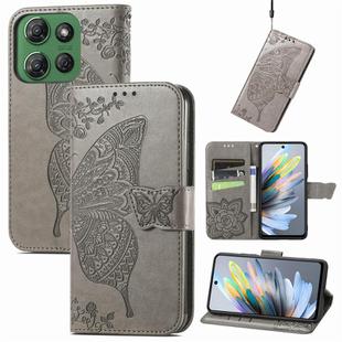 For Motorola Moto G Power 2025 Butterfly Love Flower Embossed Leather Phone Case(Gray)