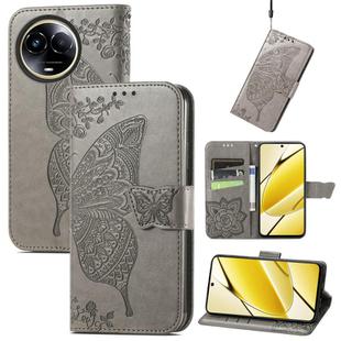 For Realme 11 5G Butterfly Love Flower Embossed Leather Phone Case(Gray)