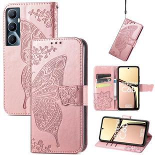 For Realme C65 Butterfly Love Flower Embossed Leather Phone Case(Rose Gold)