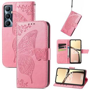 For Realme C65 Butterfly Love Flower Embossed Leather Phone Case(Pink)