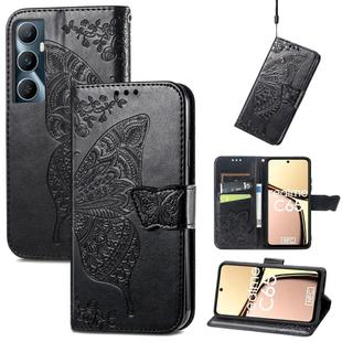 For Realme C65 Butterfly Love Flower Embossed Leather Phone Case(Black)