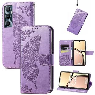 For Realme C65 Butterfly Love Flower Embossed Leather Phone Case(Lavender)