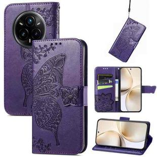 For Realme 14 Pro+ Butterfly Love Flower Embossed Leather Phone Case(Purple)