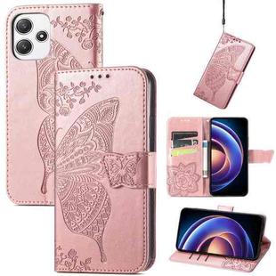 For Xiaomi Redmi Note 12R Butterfly Love Flower Embossed Leather Phone Case(Rose Gold)