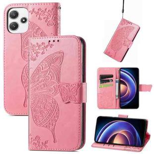 For Redmi Note 12R Butterfly Love Flower Embossed Leather Phone Case(Pink)