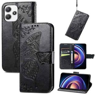For Xiaomi Redmi Note 12R Butterfly Love Flower Embossed Leather Phone Case(Black)