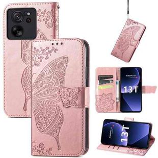 For Xiaomi 13T Butterfly Love Flower Embossed Leather Phone Case(Rose Gold)