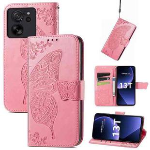 For Xiaomi 13T Butterfly Love Flower Embossed Leather Phone Case(Pink)