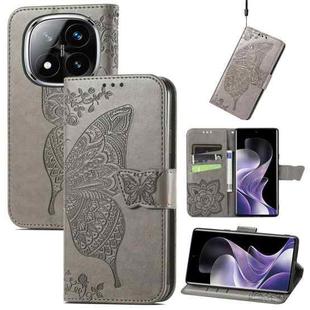 For Xiaomi Redmi Note 14 Pro+ 5G Butterfly Love Flower Embossed Leather Phone Case(Gray)