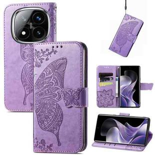For Xiaomi Redmi Note 14 Pro+ 5G Butterfly Love Flower Embossed Leather Phone Case(Lavender)