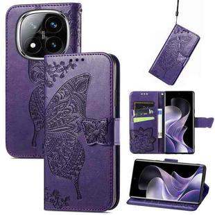 For Xiaomi Redmi Note 14 Pro+ 5G Butterfly Love Flower Embossed Leather Phone Case(Purple)