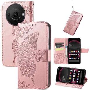 For Sharp Aquos R8 Pro Butterfly Love Flower Embossed Leather Phone Case(Rose Gold)