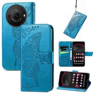 For Sharp Aquos R8 Pro Butterfly Love Flower Embossed Leather Phone Case(Blue)