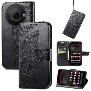 For Sharp Aquos R8 Pro Butterfly Love Flower Embossed Leather Phone Case(Black)