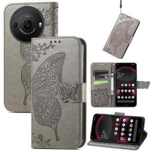 For Sharp Aquos R8 Pro Butterfly Love Flower Embossed Leather Phone Case(Gray)