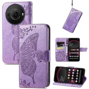 For Sharp Aquos R8 Pro Butterfly Love Flower Embossed Leather Phone Case(Lavender)