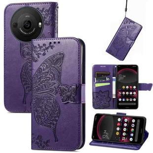 For Sharp Aquos R8 Pro Butterfly Love Flower Embossed Leather Phone Case(Purple)