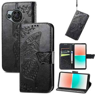 For Sharp Aquos R8 Butterfly Love Flower Embossed Leather Phone Case(Black)