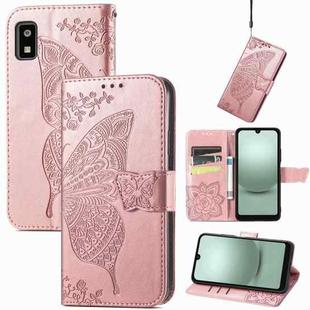 For Sharp Aquos Wish 3 Butterfly Love Flower Embossed Leather Phone Case(Rose Gold)