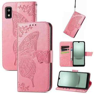 For Sharp Aquos Wish 3 Butterfly Love Flower Embossed Leather Phone Case(Pink)