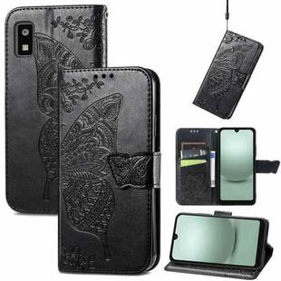 For Sharp Aquos Wish 3 Butterfly Love Flower Embossed Leather Phone Case(Black)