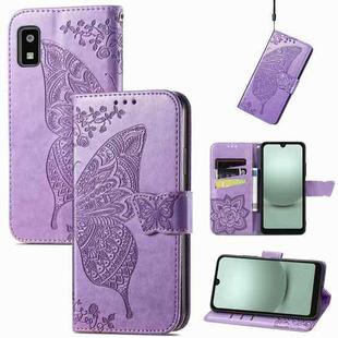 For Sharp Aquos Wish 3 Butterfly Love Flower Embossed Leather Phone Case(Lavender)